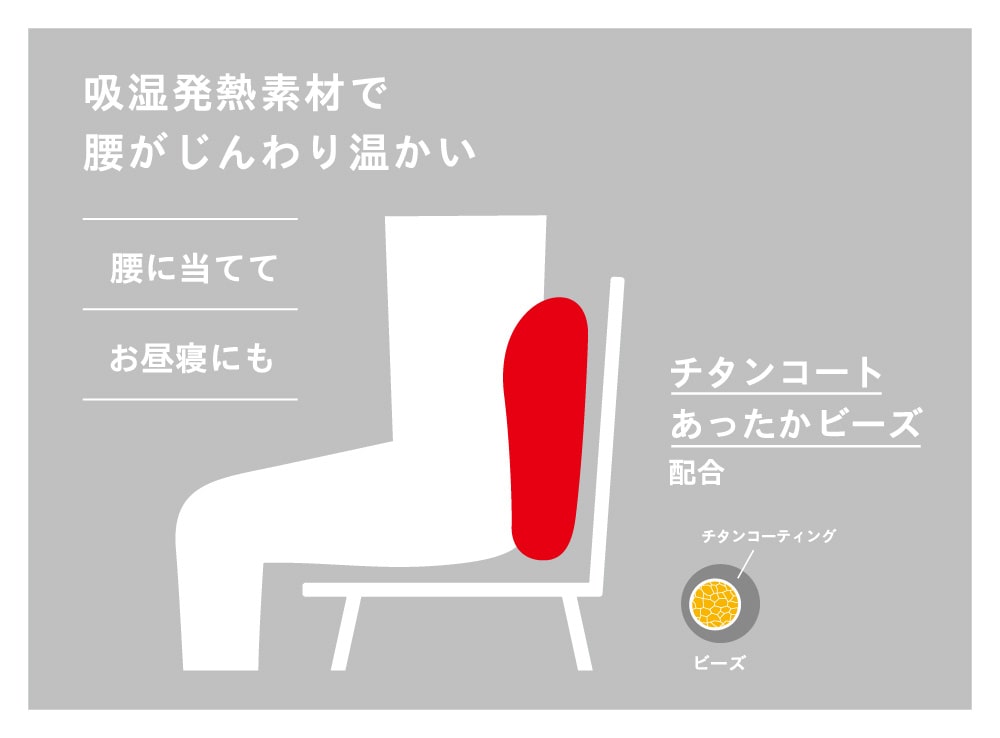 チタンコートあったかビーズ配合で腰がじんわり温かい