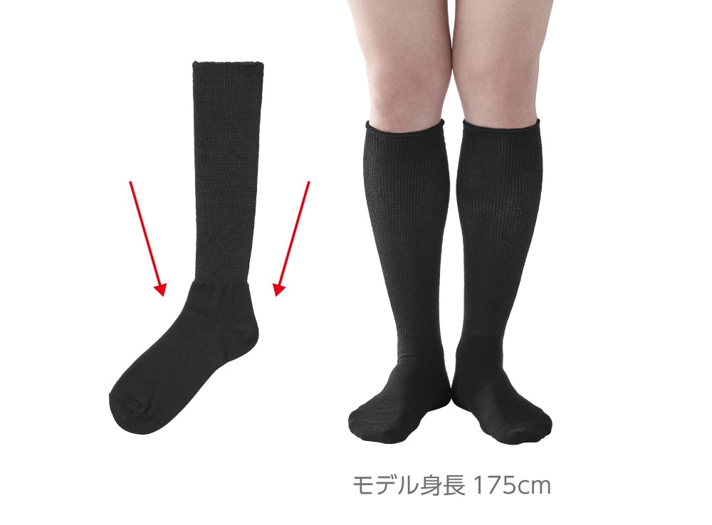 履き口から足首まで、締め付けずに足にフィットするテーパード編み