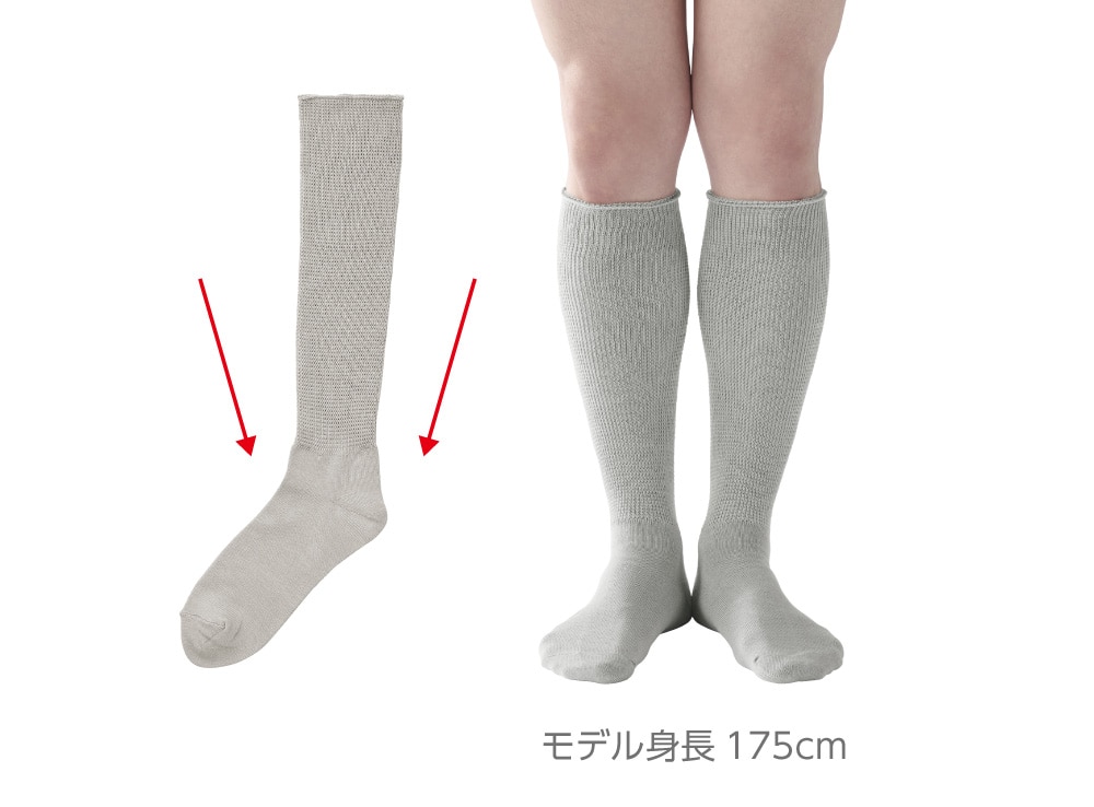 履き口から足首まで、締め付けずに足にフィットするテーパード編み