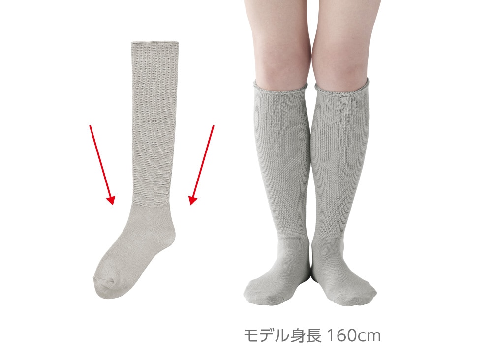 履き口から足首まで、締め付けずに足にフィットするテーパード編み
