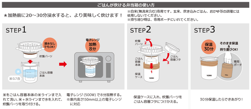 ごはんが炊ける弁当箱の使い方。