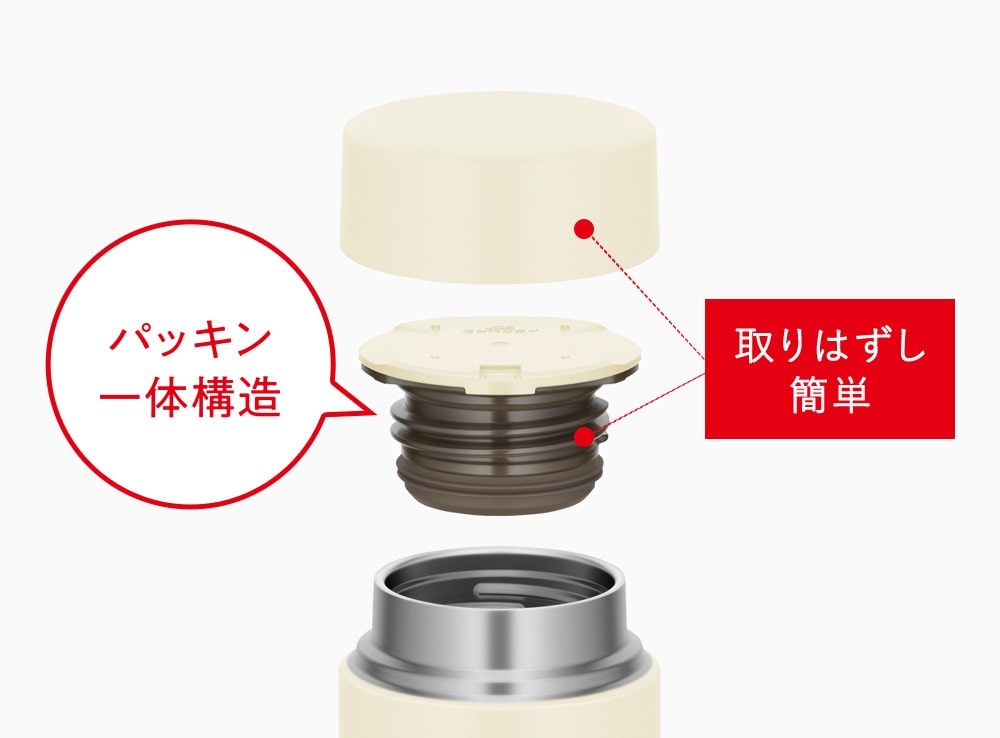 パッキン一体構造でお手入れ簡単