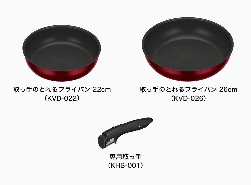 セット内容　人気の深型フライパン22cmと26cm、取っ手の3点セット