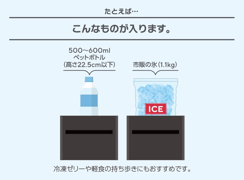ペットボトルや氷の持ち運びに